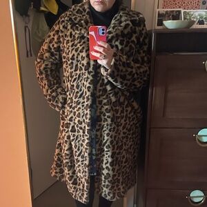 Oversize fuzzy leopard print coat